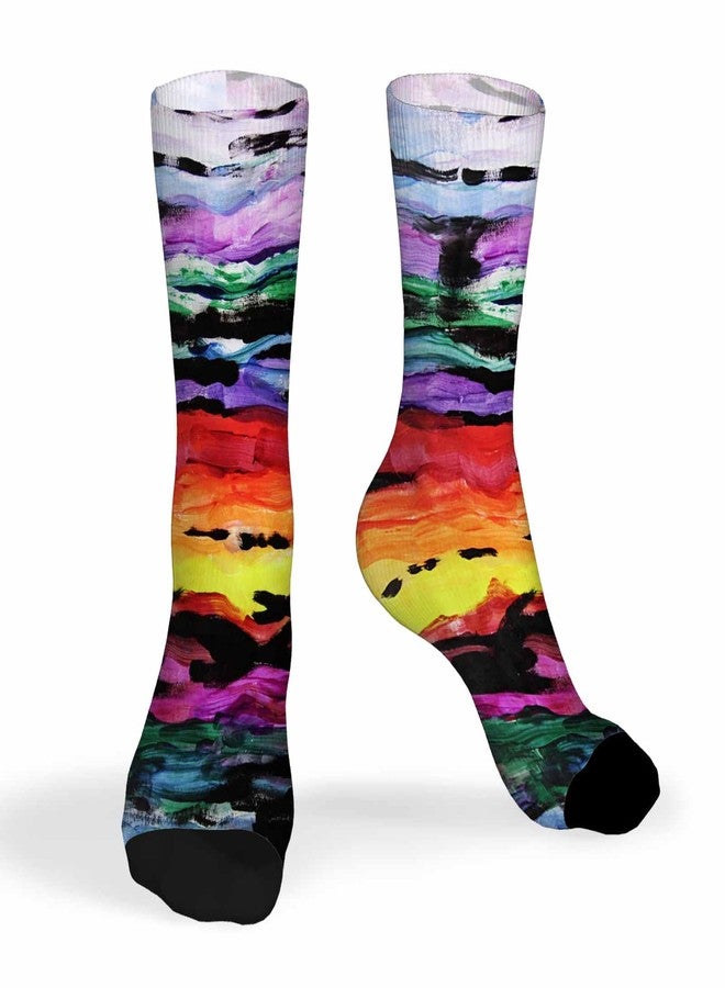 Pehede Socks Abstract Creative Lines Athletic Crew Socks Sunset Background for Men Women Cool Cute Crazy Funny Sport Colorful Novelty Socks - Image 1